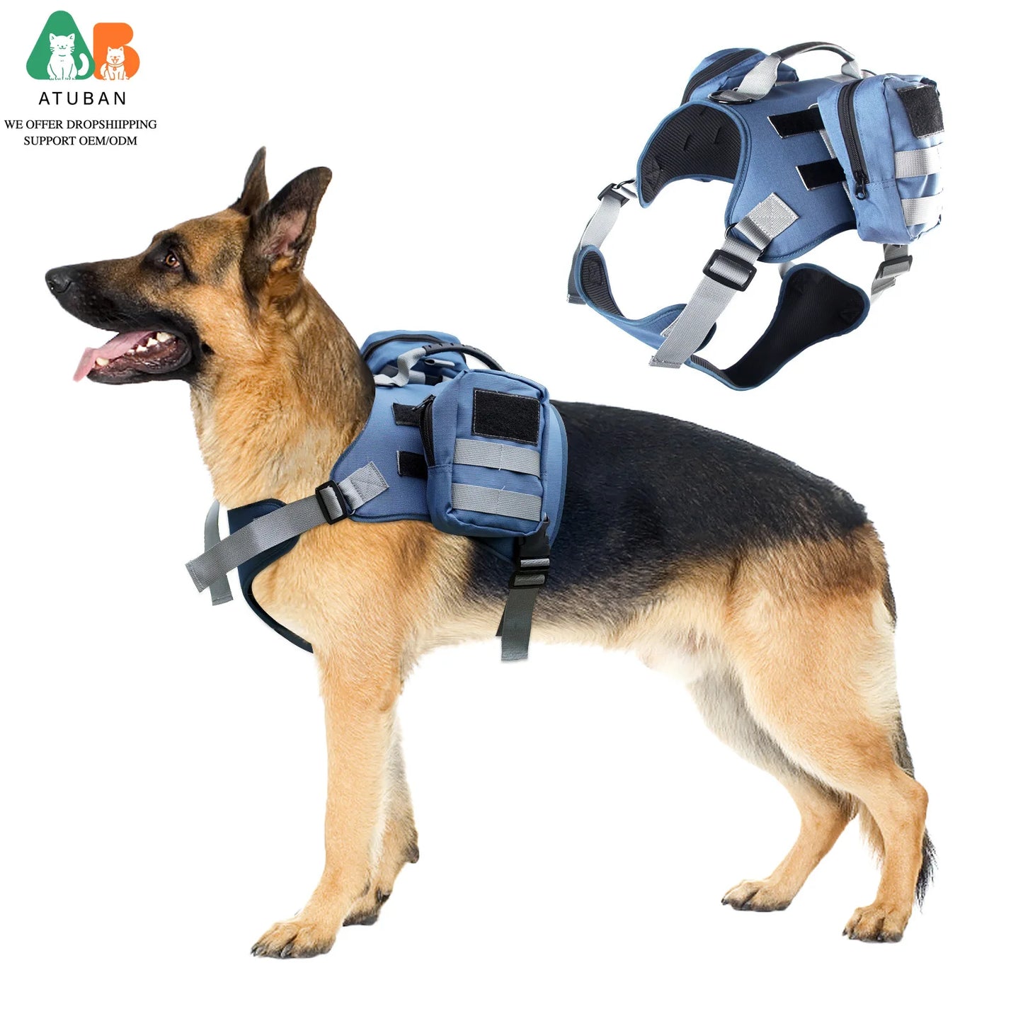 Harnais pour chien robuste avec sac à dos à poches latérales sécurisées