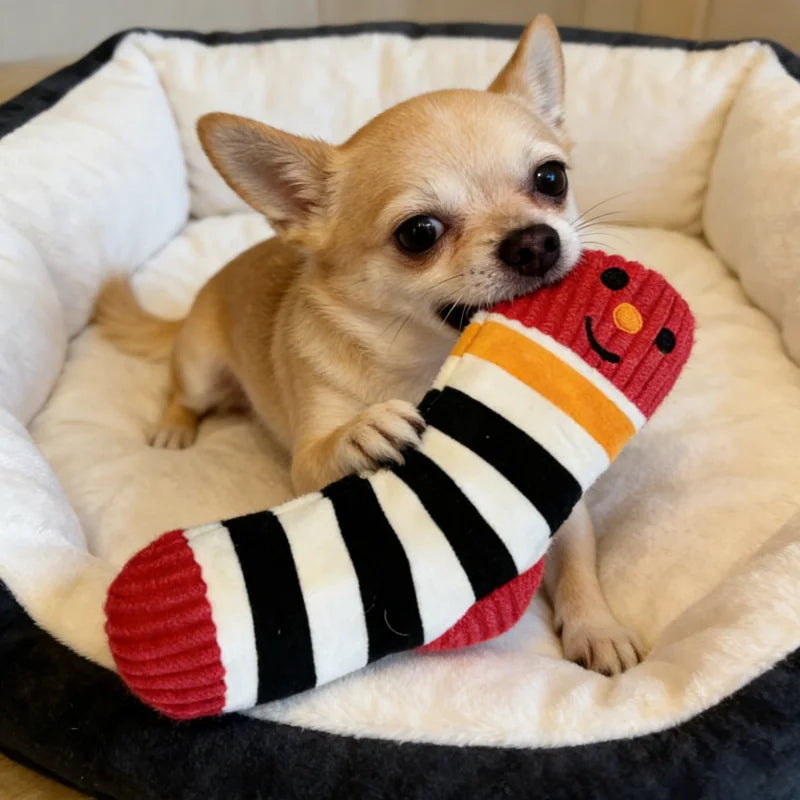 Plush Squeaky Sock Dog Toy with Sniff & Hide Feature