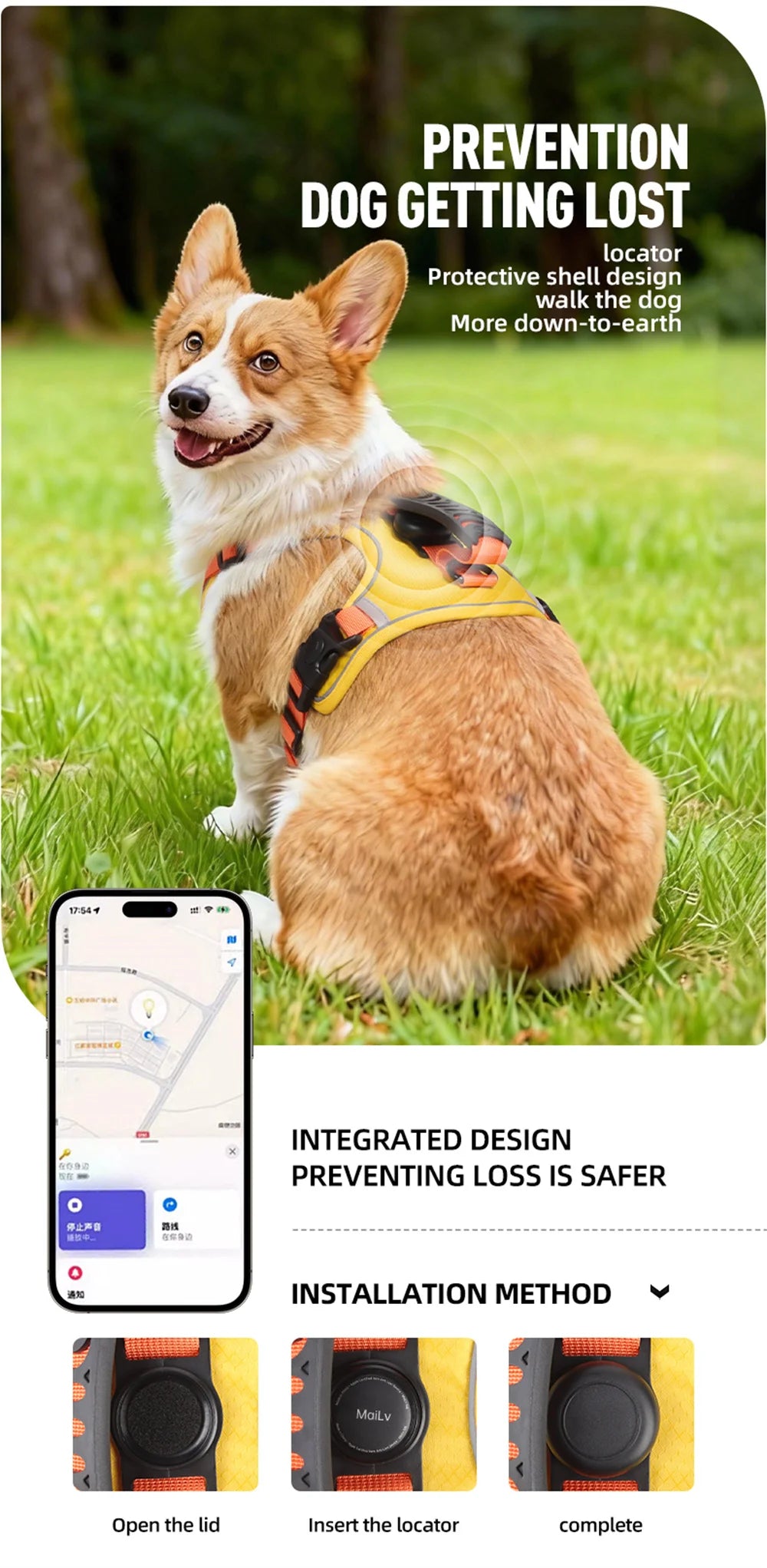 Reflective No-Pull Dog Harness Vest with AirTag Holder
