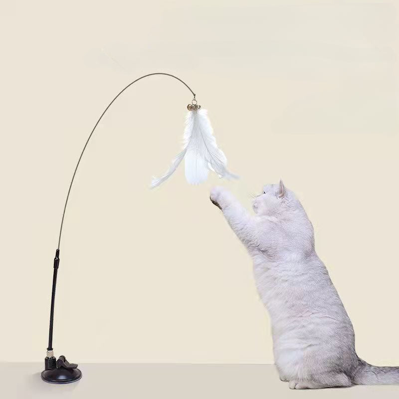 Hands-Free Suction Cup Cat Toy - Interactive Feather Wand Set