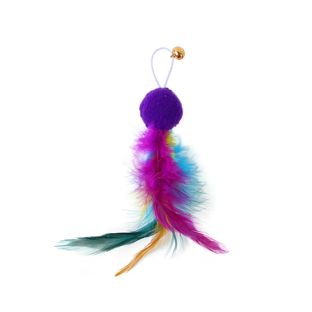 Feather Wand Cat Toy with Bell & Worm String - Interactive Teaser Set