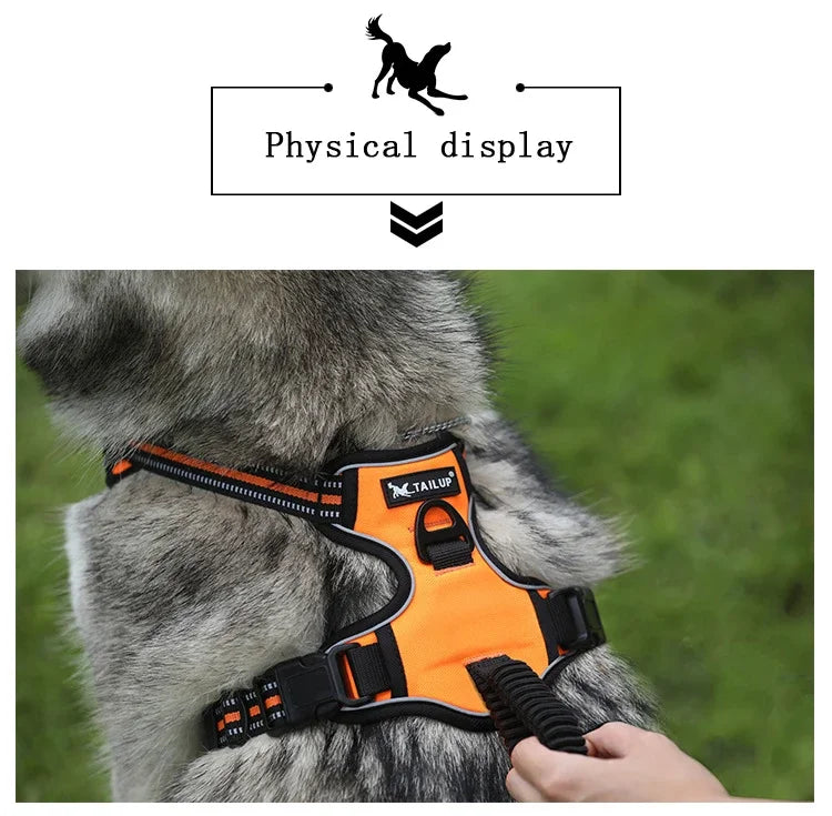 No-Pull Reflective Nylon Dog Harness for Strong Pullers