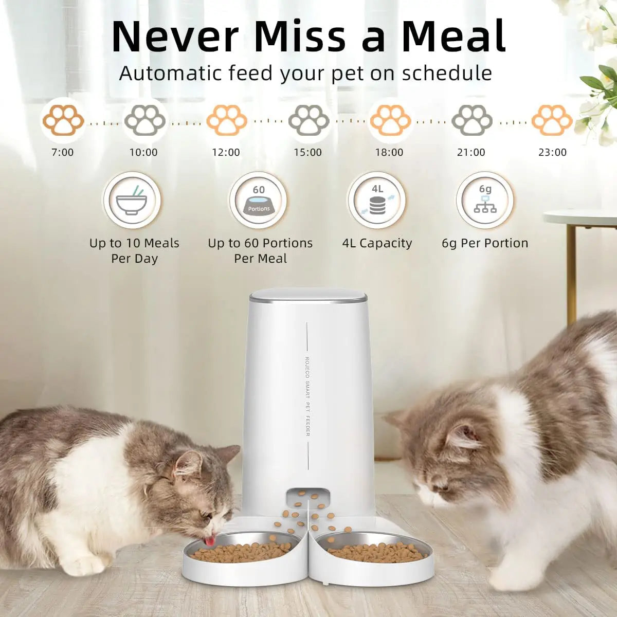 Automatic Dry Food Pet Feeder with Single or Double Bowls