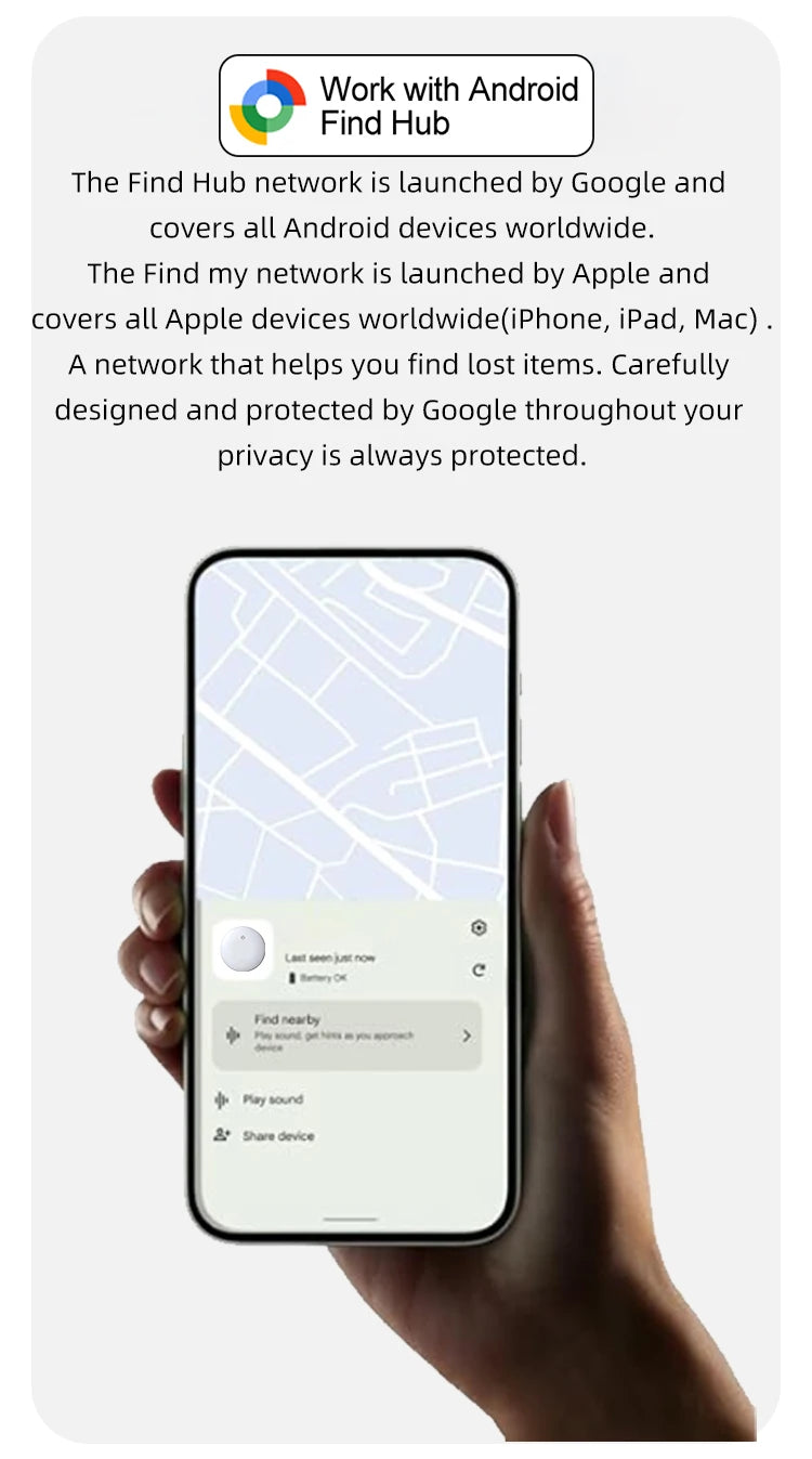 Google Find Hub Smart Location Tag for Android — Pet Collar, Keys & Bags