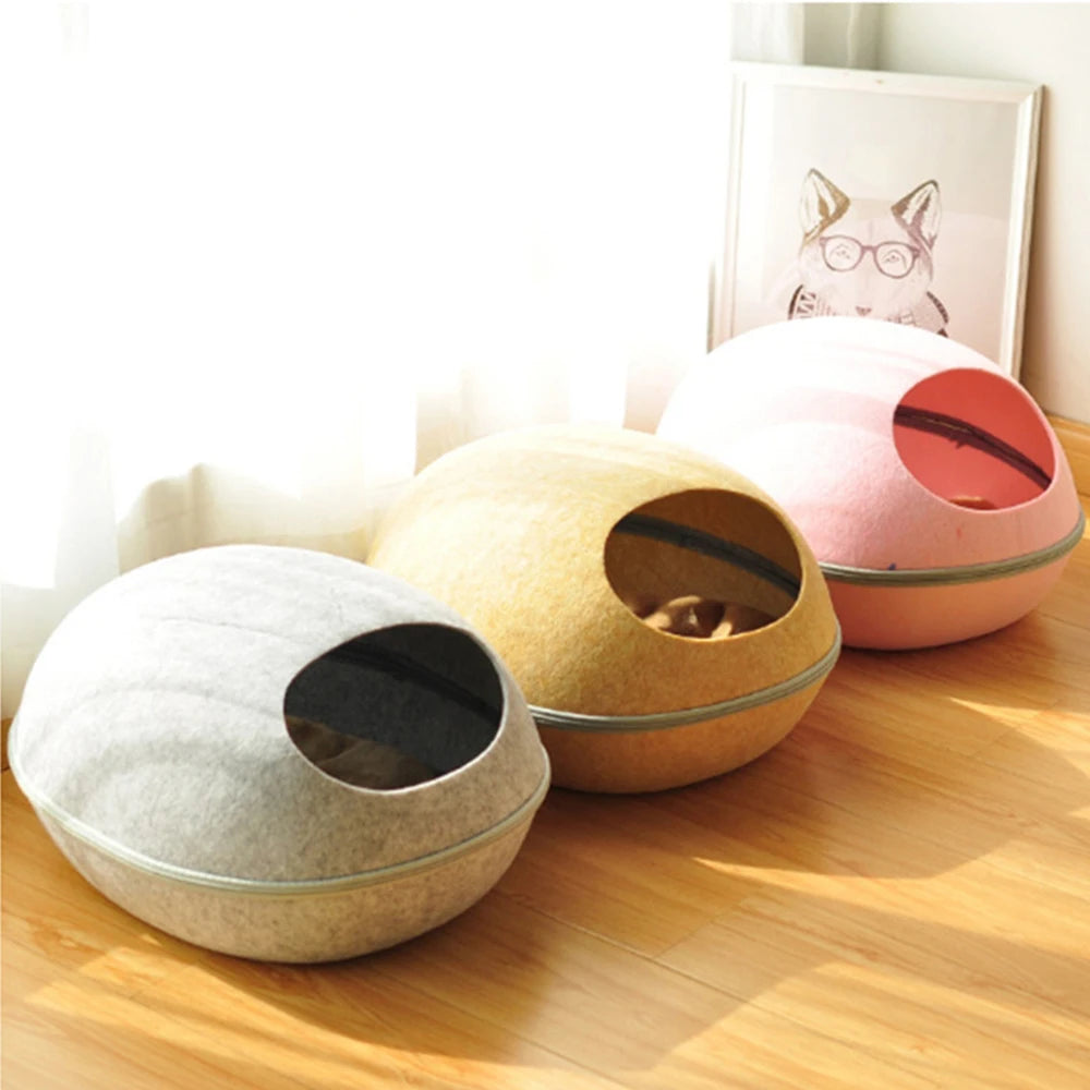 Egg-Shaped Felt Cat Bed with Mattress