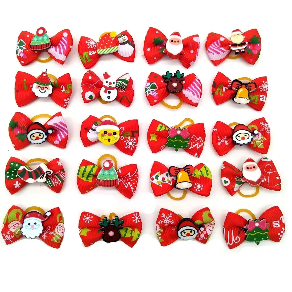 Christmas Dog Hair Bows with Rubber Bands - Handmade Grooming Accessories (50/1000 Pack)