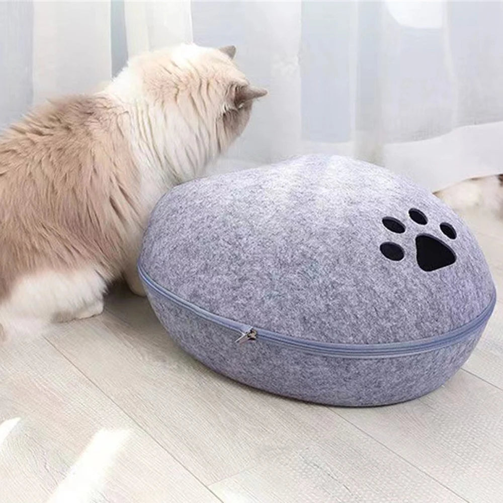 Egg-Shaped Felt Cat Bed with Mattress