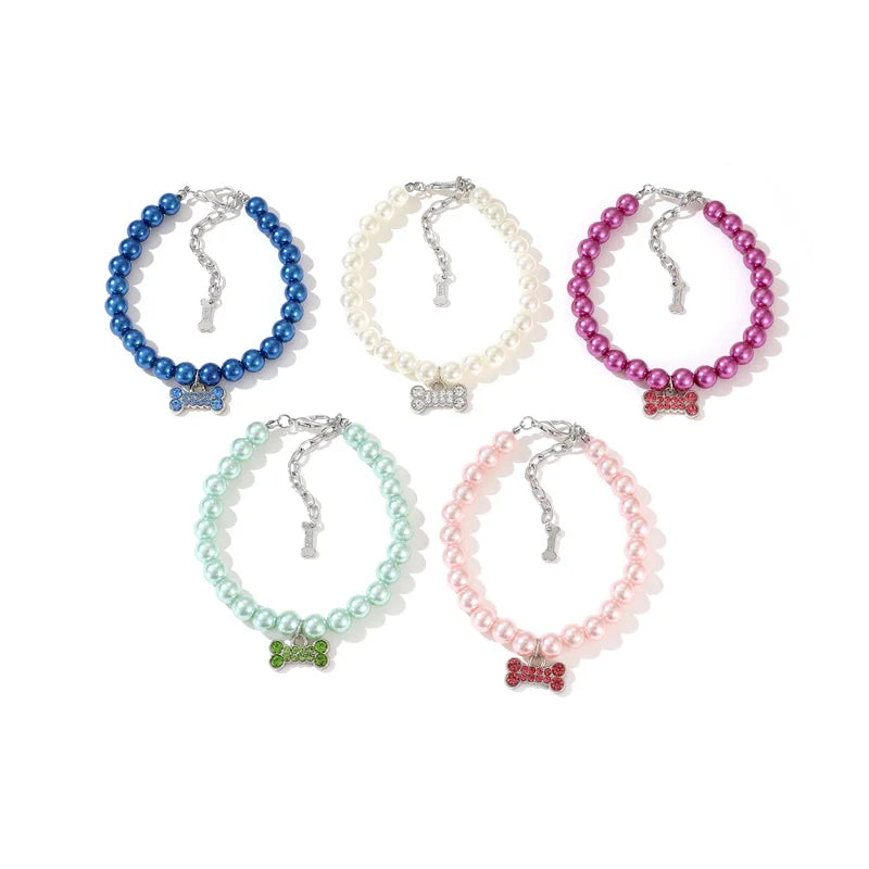 Luxury Pearl Pendant Puppy Dog Necklace Collar for Small Dogs Cats Chihuahua Pomeranian Teddy Bling Rhinestones Pet Accessories