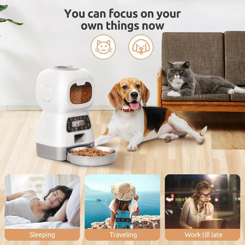 3.5L Smart WiFi Automatic Pet Feeder with Voice Recorder & Slow Feed Swirl Bowl