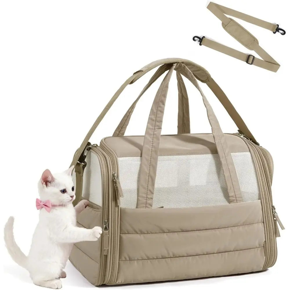Quilted Pet Carrier with Mesh Panels & Removable Pad