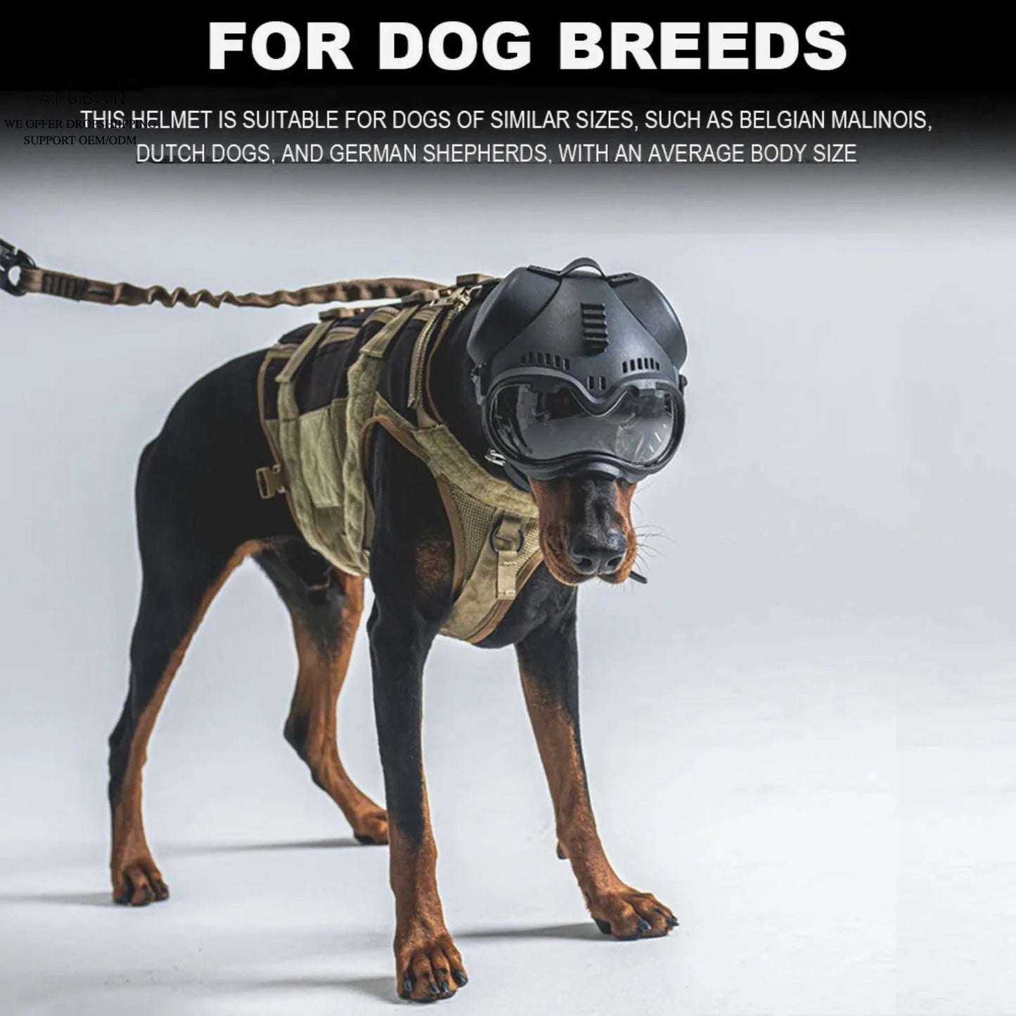 K9 Tactical Dog Helmet with Dual Goggles for Medium & Large Working Dogs