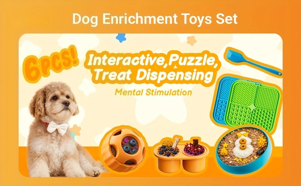Silicone Dog Enrichment Set — Licking Mat, Snack Ball & Bowl