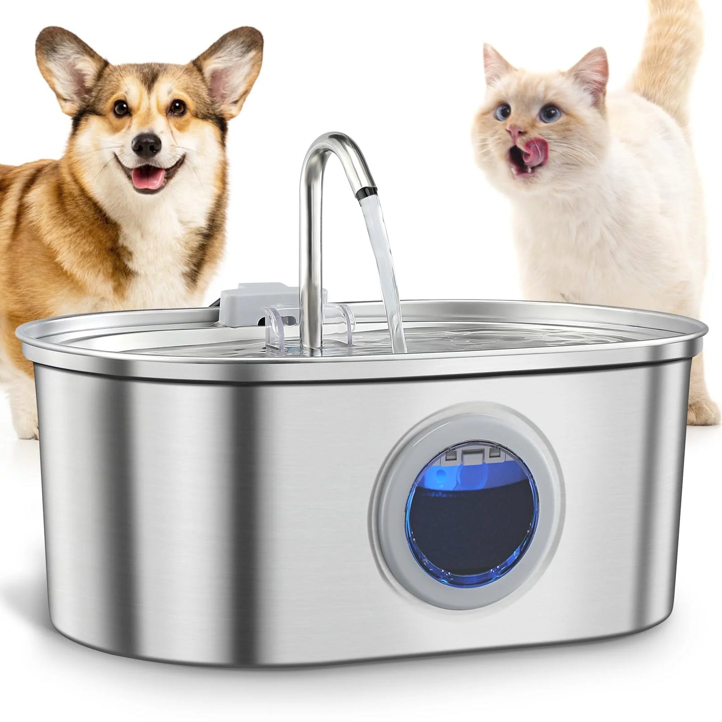 3.2L Stainless Steel Pet Water Fountain with Visible Water Level Window