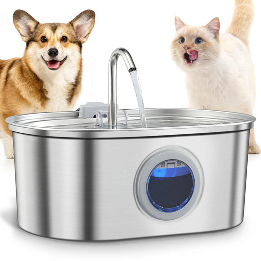 La fenêtre du distributeur d'eau pour chat en acier inoxydable de 3,2 L est dotée d'un niveau d'eau, qui peut être observé, convient à de nombreux chats et chiens