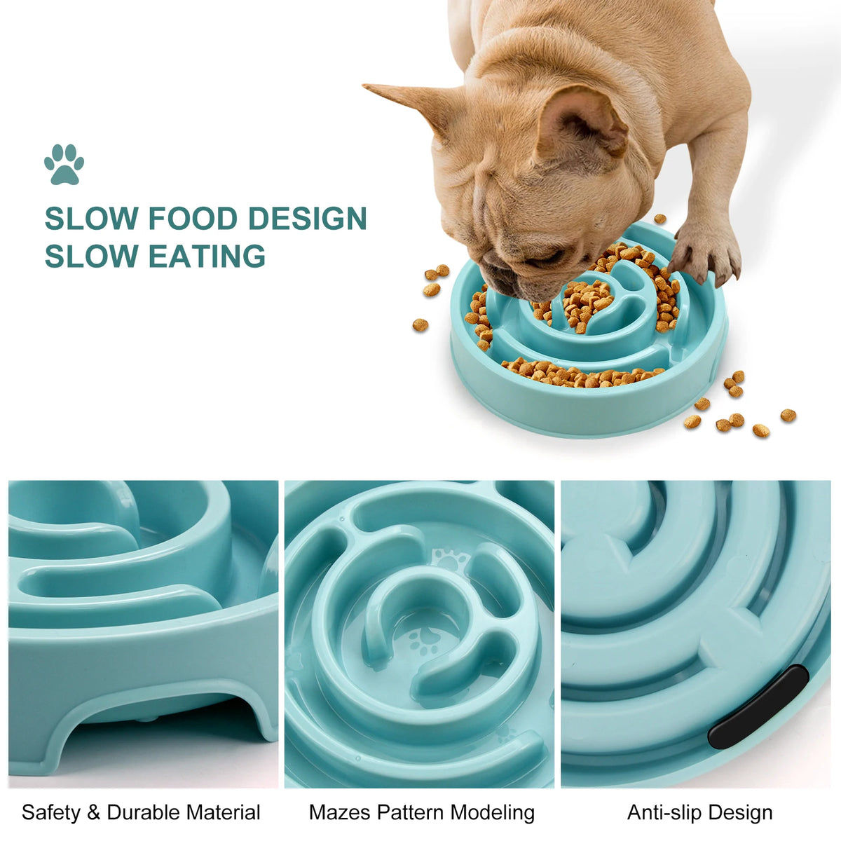 Dog Slow Feeder Bowl with Anti-Slip Pads