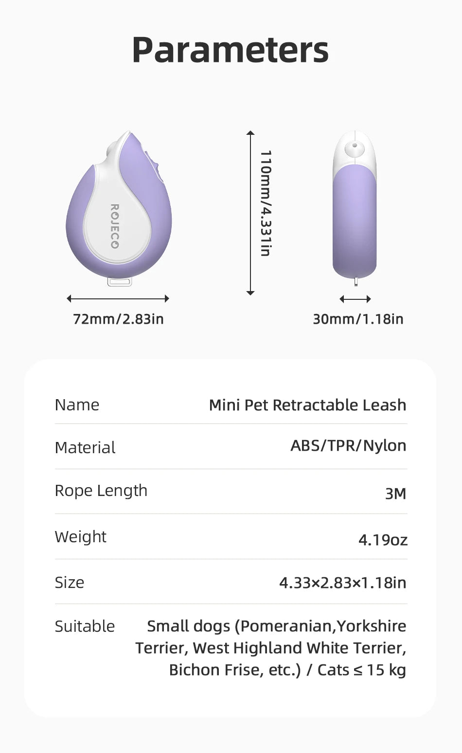 Mini Retractable Dog Leash - 3M Extendable Lead for Small to Medium Dogs