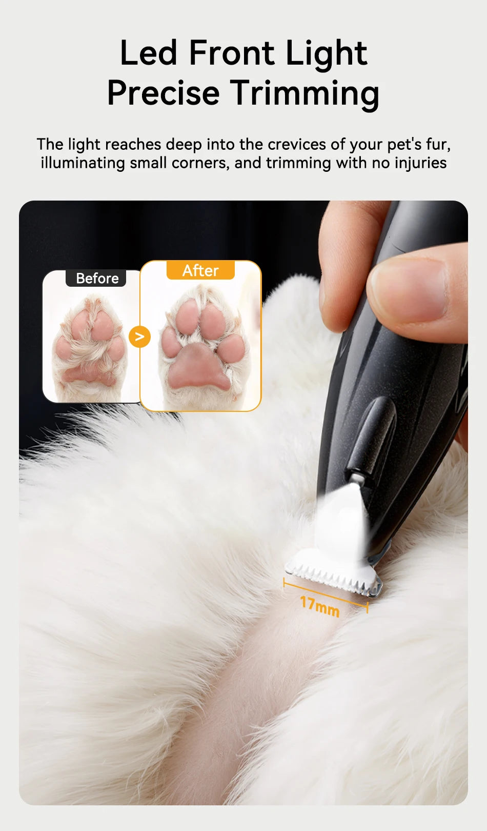 Tondeuse électrique rechargeable pour animaux de compagnie avec lumière LED