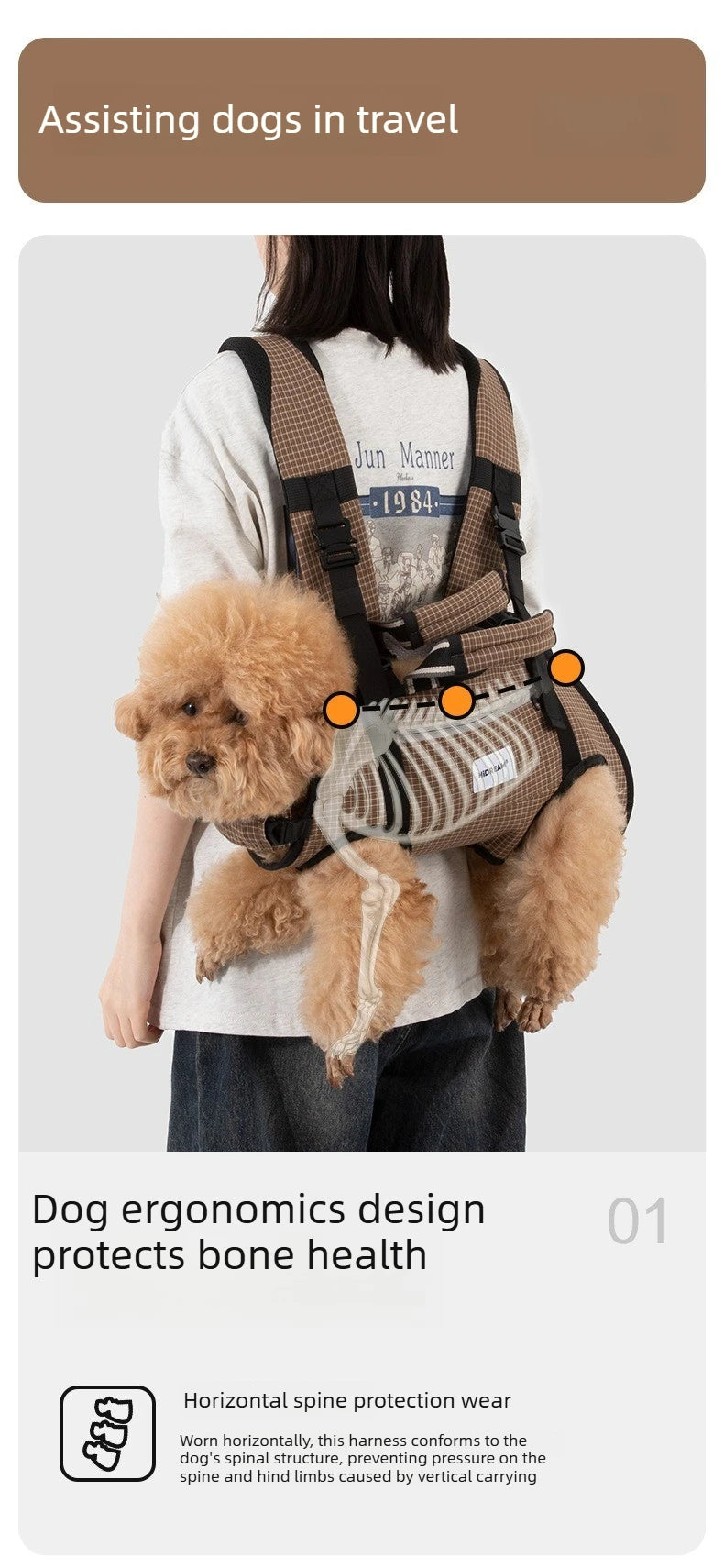 Horizontal Dog Backpack with Ice Silk Cooling & Spine Protector for Small Dogs & Cats