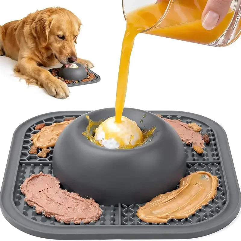2-in-1 Silicone Slow Feeder Dog Bowl & Lick Mat — Anti-Slip, No-Spill
