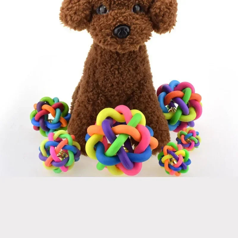 Balle-jouet arc-en-ciel pour chien avec clochette