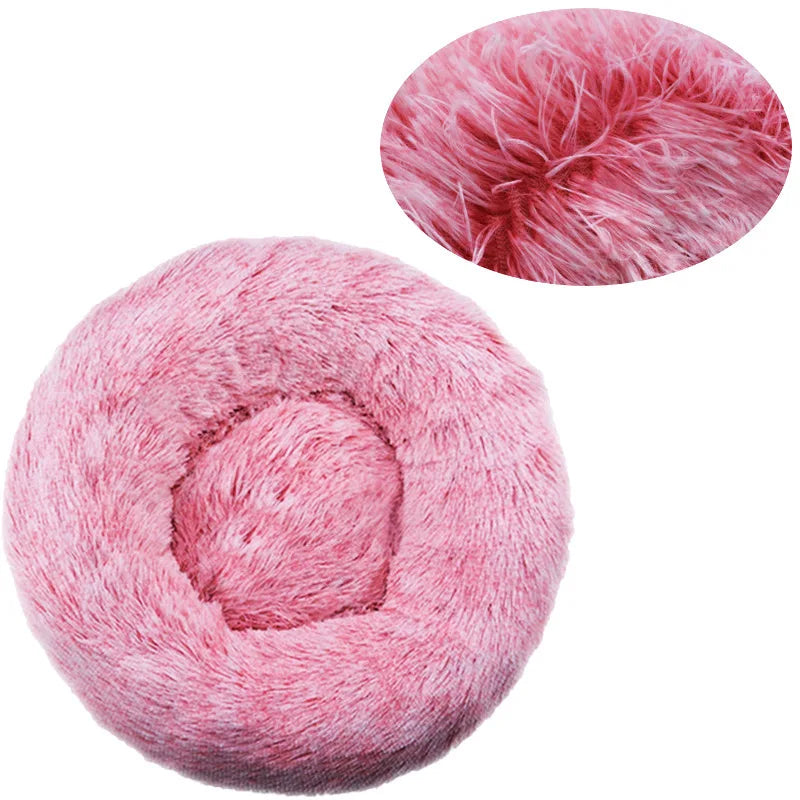 Round Plush Pet Bed — Washable Warm Basket for Dogs & Cats, 6 Sizes