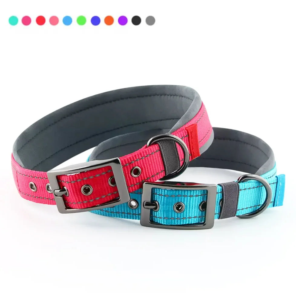 Padded Reflective Dog Collar | Adjustable Heavy-Duty Nylon & Neoprene