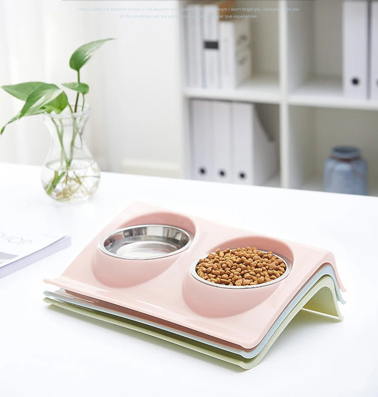 Stainless Steel Double Bowl Feeding Station for Dogs & Cats
