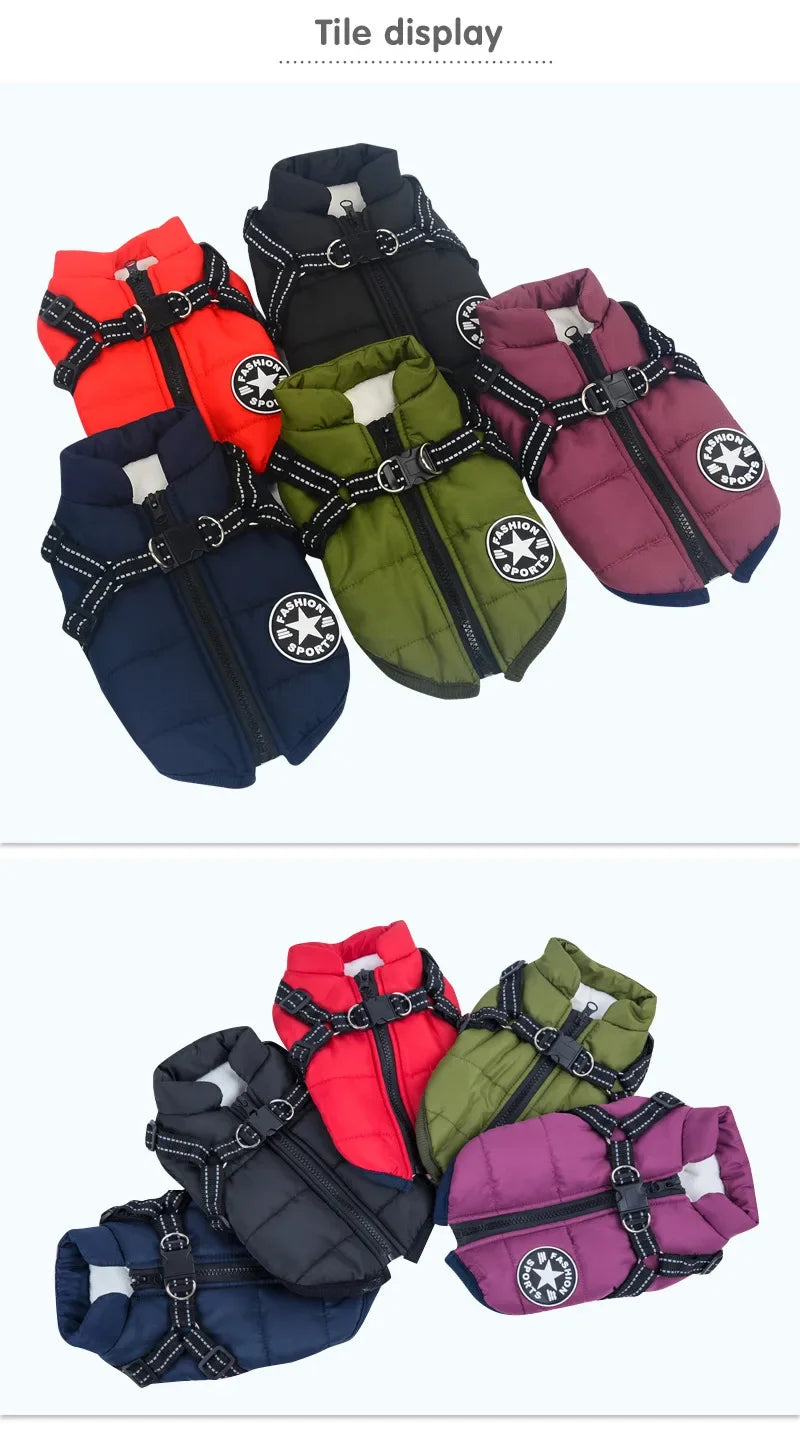 Waterproof Fleece Dog Jacket with Harness