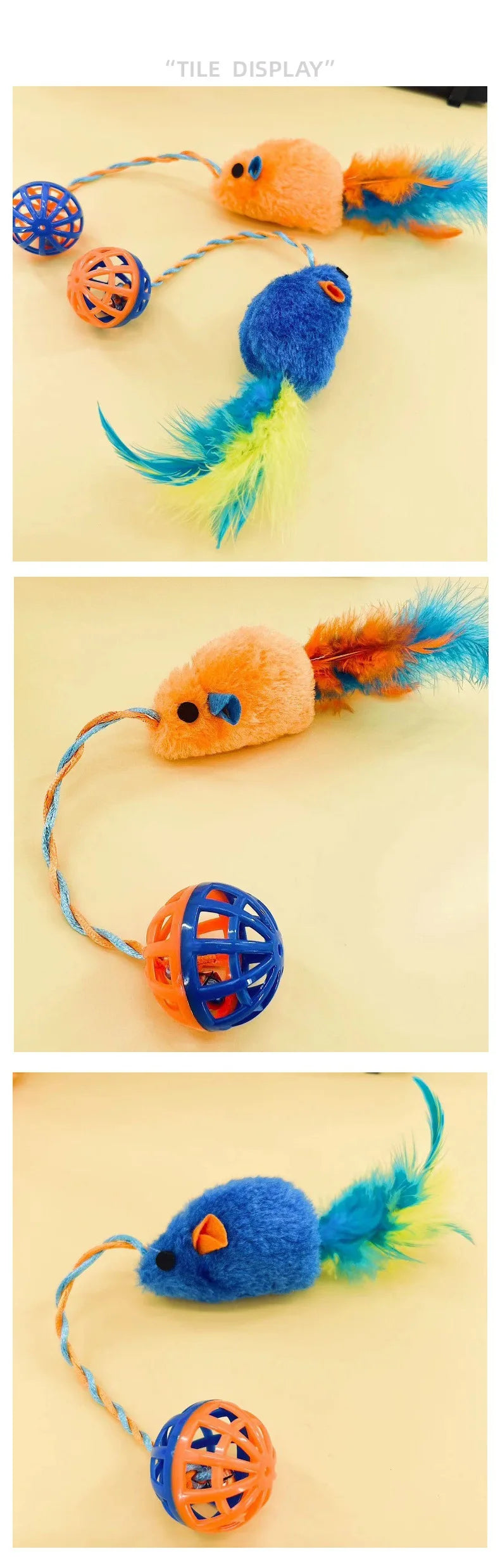 Lot de jouets interactifs pour chat : souris en peluche et balle à grelot