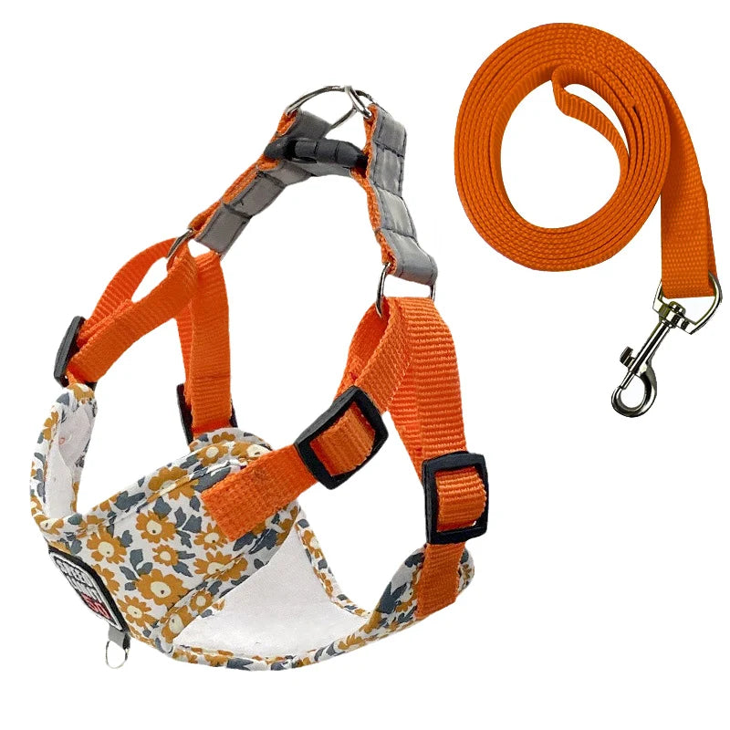Flower Print X-Shape Harness & Leash Set for Cats & Small Dogs