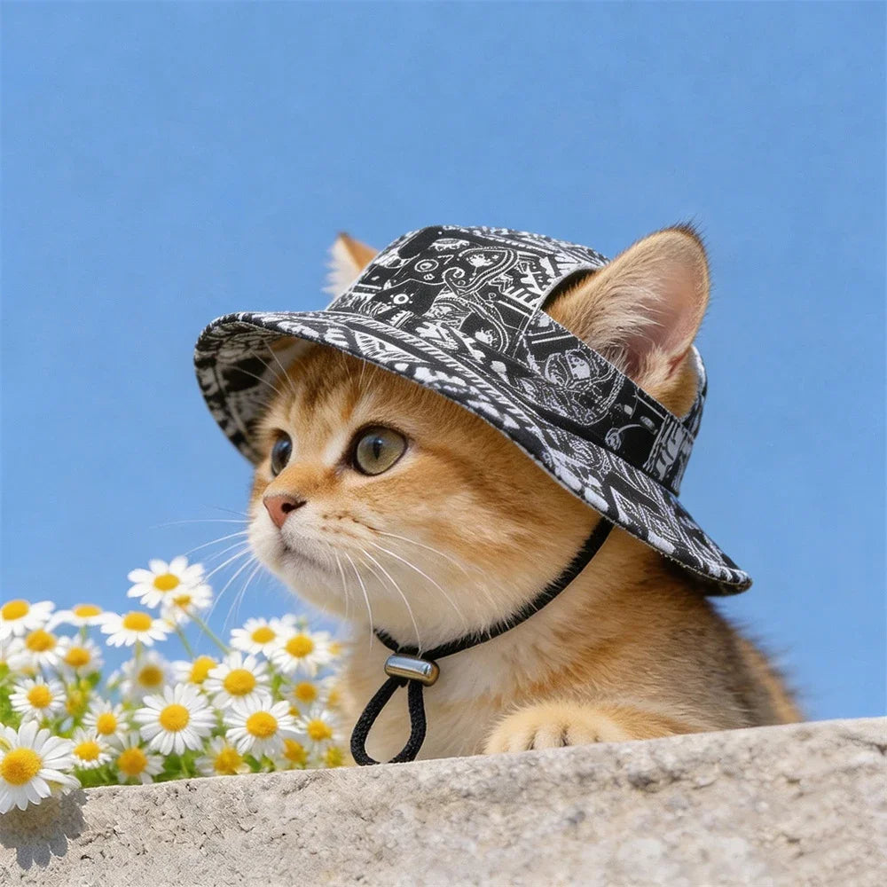 Striped Canvas Pet Sun Hat for Cats & Small Dogs