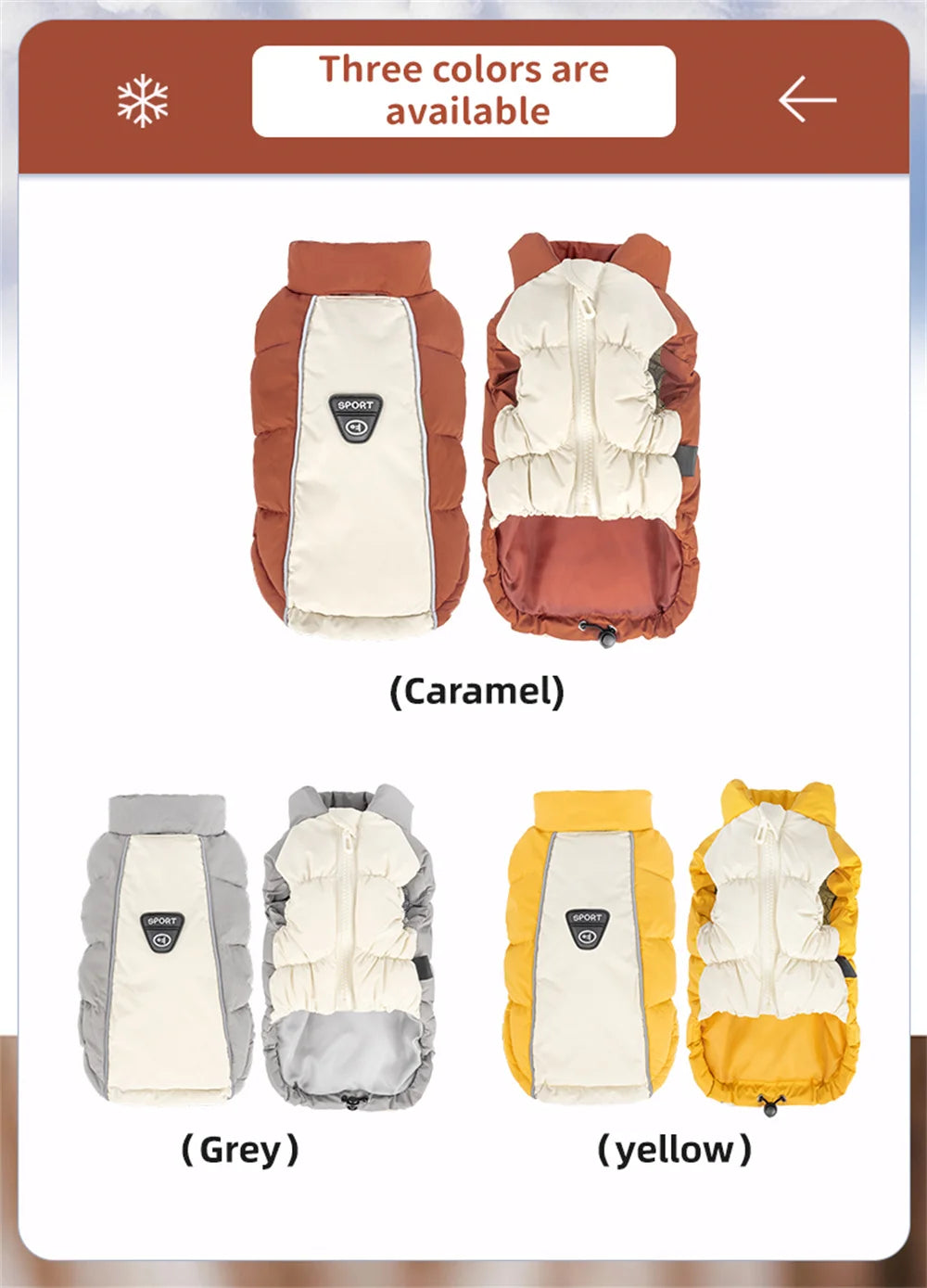 Windproof Reflective Down Jacket for Small Dogs | Harness Hole
