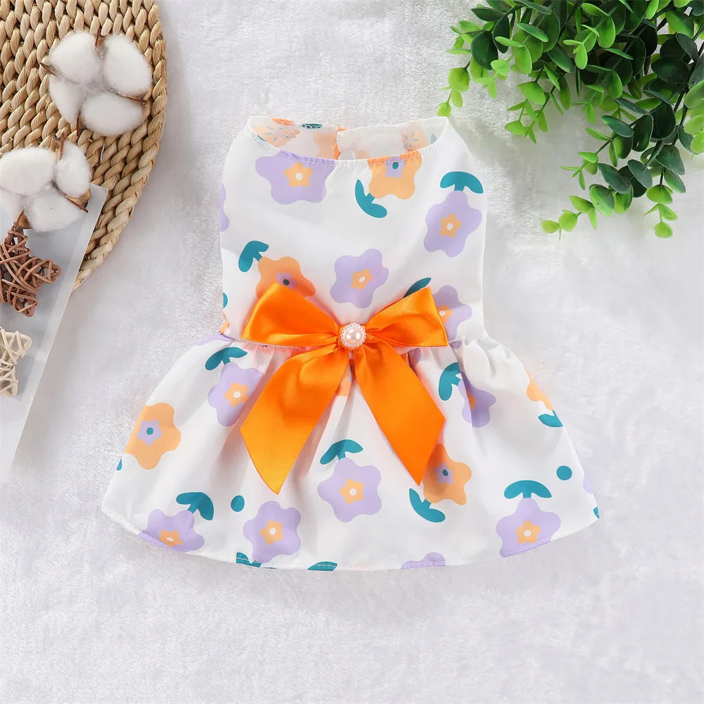 Robe de princesse pour animaux de compagnie - Robe d'été à rayures et carreaux avec nœud pour chats et petits chiens