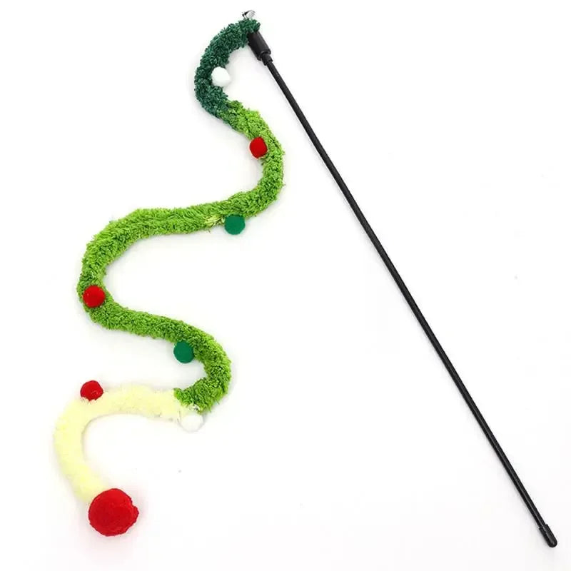 Rainbow Caterpillar Cat Wand Toy with Bell – Interactive Feather Stick
