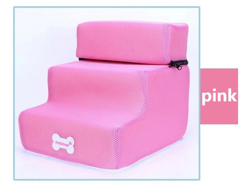 Anti-Slip Pet Stairs with Removable Washable Cover – 2 or 3 Step Ramp for Dogs & Cats