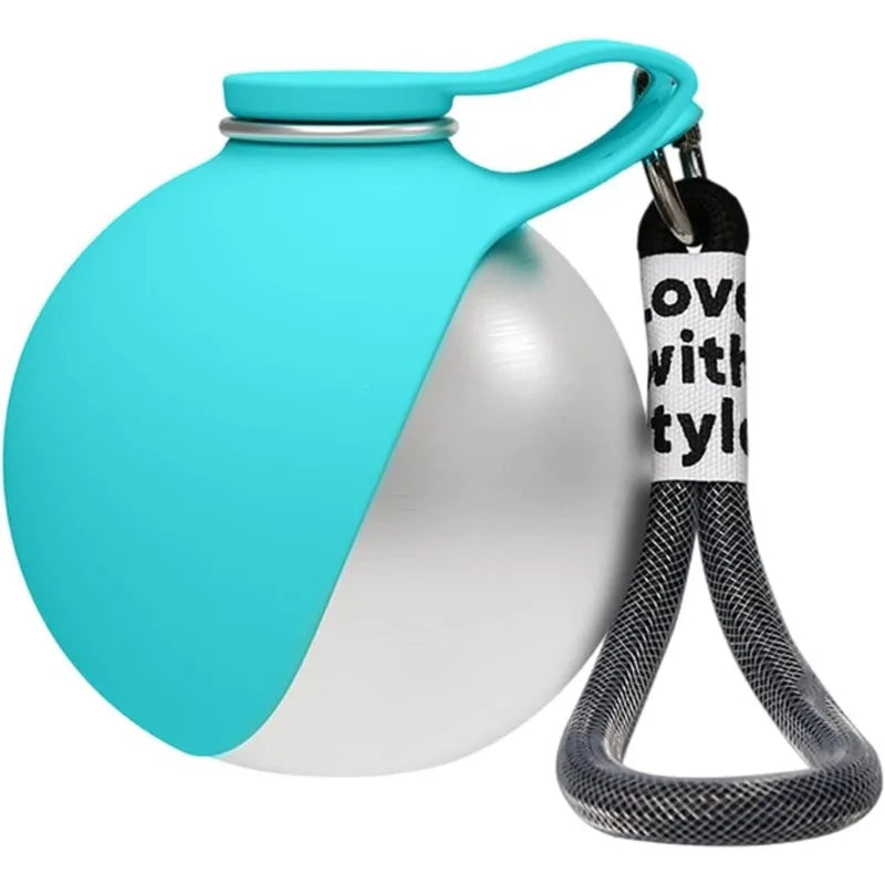 Stainless Steel Dog Water Bottle with Removable Silicone Bowl — Leak-Proof