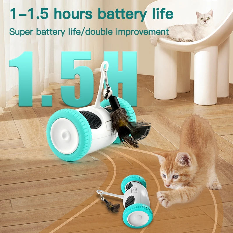 Jouet interactif intelligent pour chat - Voiture à équilibrage automatique avec plumeau pour jeu d'intérieur