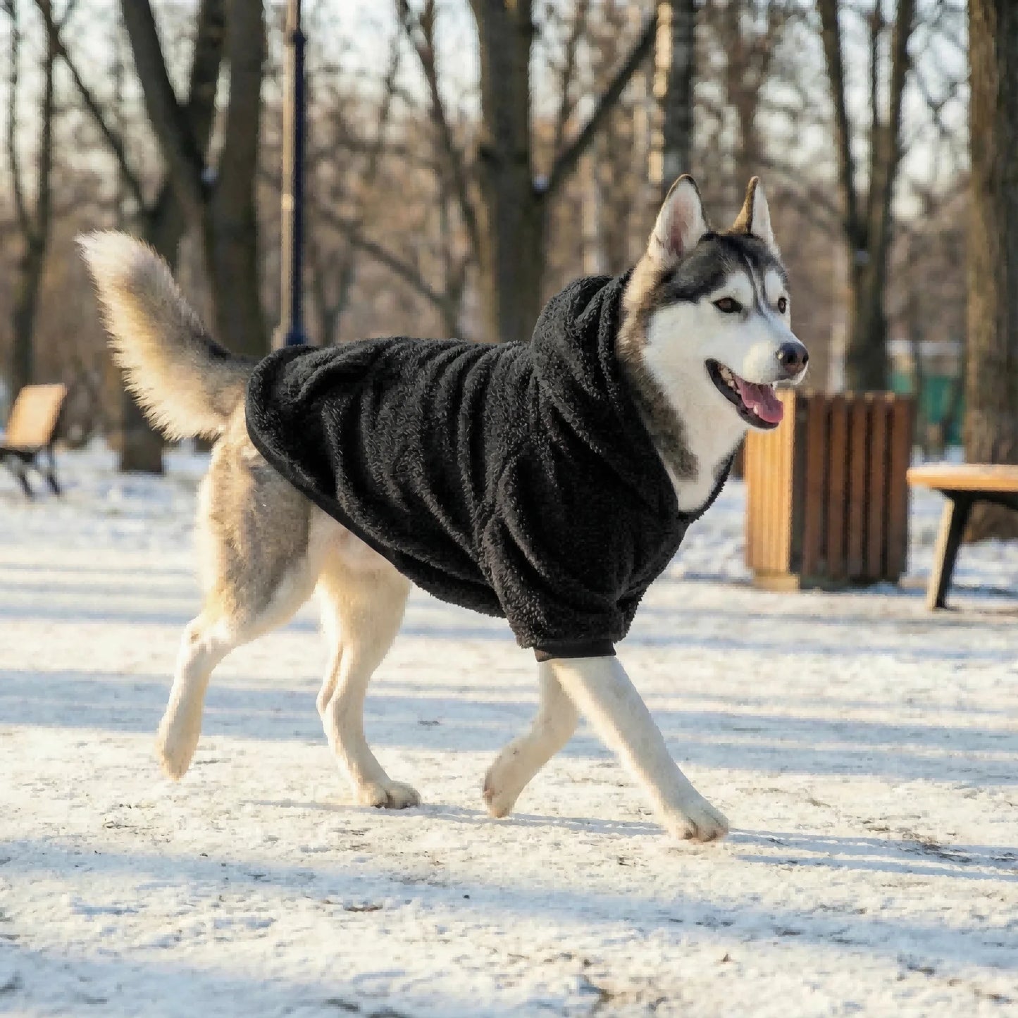 Plush Fleece Dog Hoodie | Soft Warm Winter Outdoor Coat for Medium & Large Dogs