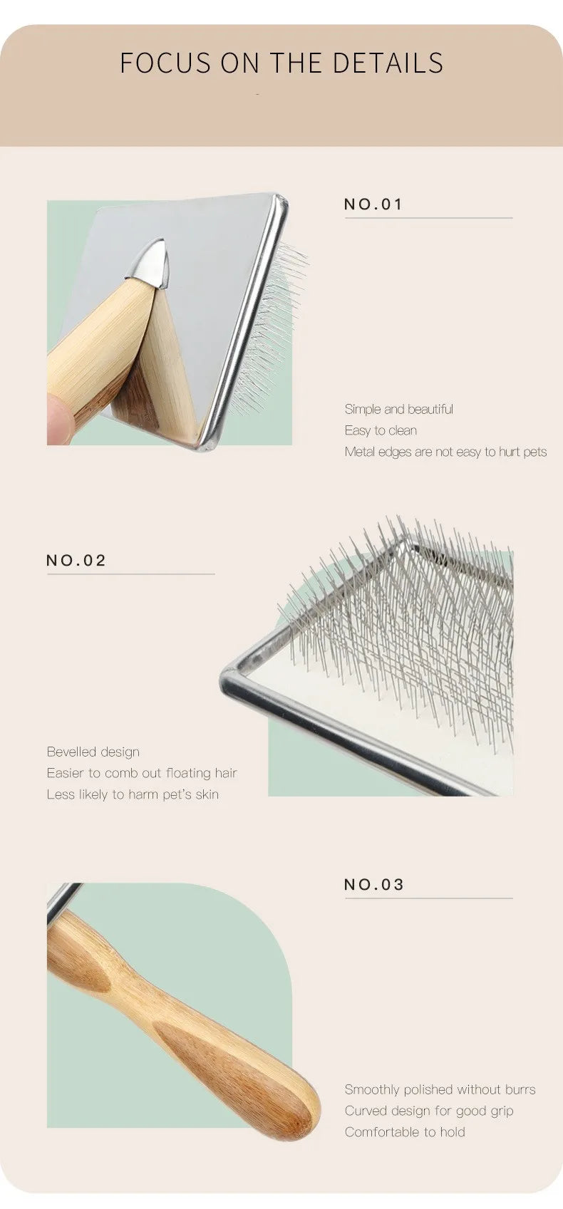 Bamboo Handle Stainless Steel Pet Grooming Comb for Dogs & Cats