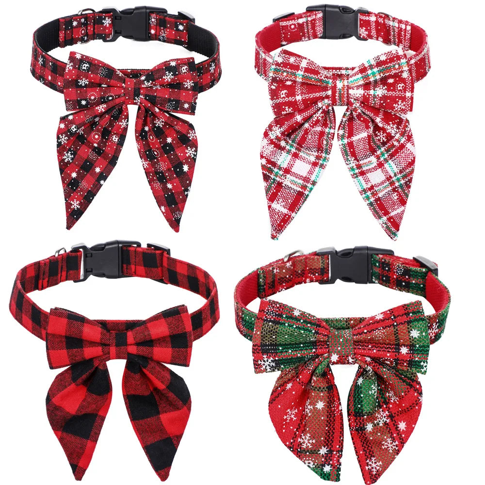 Collier pour chien flocon de neige festif avec nœud - Motif de Noël en coton