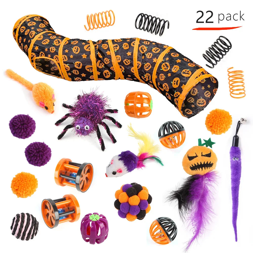Halloween Cat Toy Variety Set with Wand, Mouse and Bell
