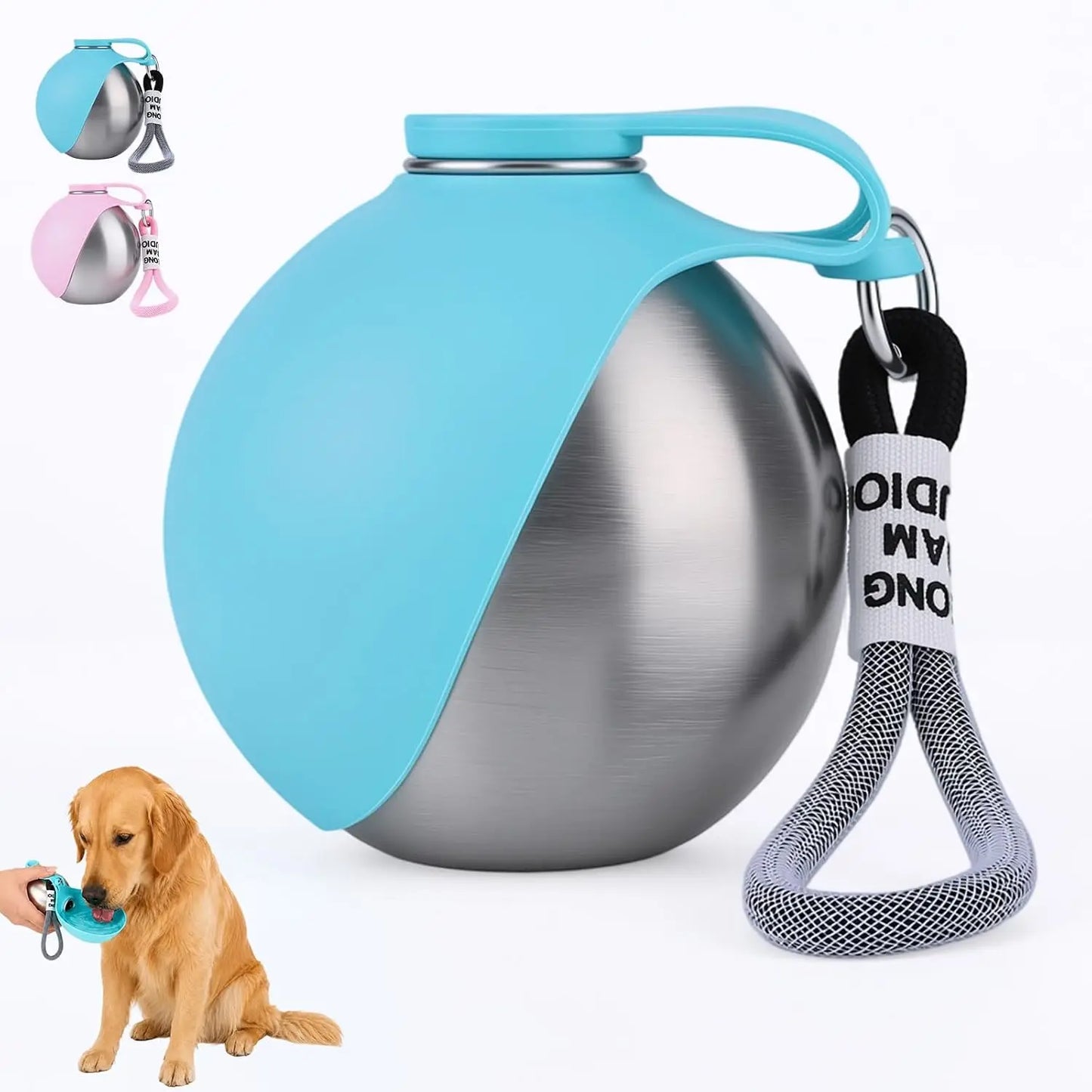 2-in-1 Stainless Steel Dog Water Bottle with Foldable Bowl