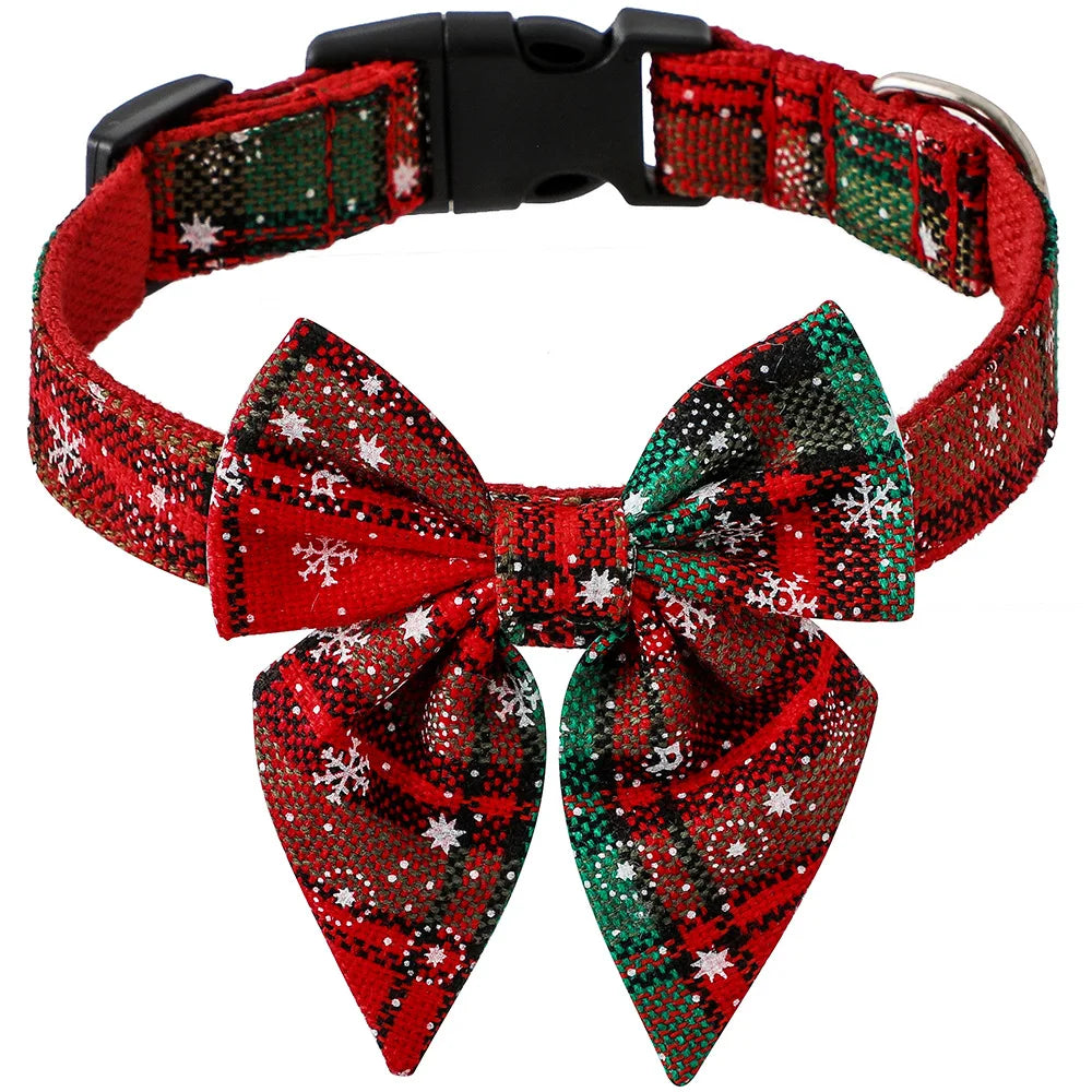 Collier pour chien flocon de neige festif avec nœud - Motif de Noël en coton