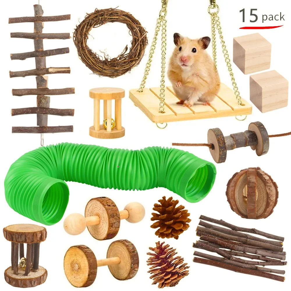 Wooden Molar & Play Toy Set for Small Pets