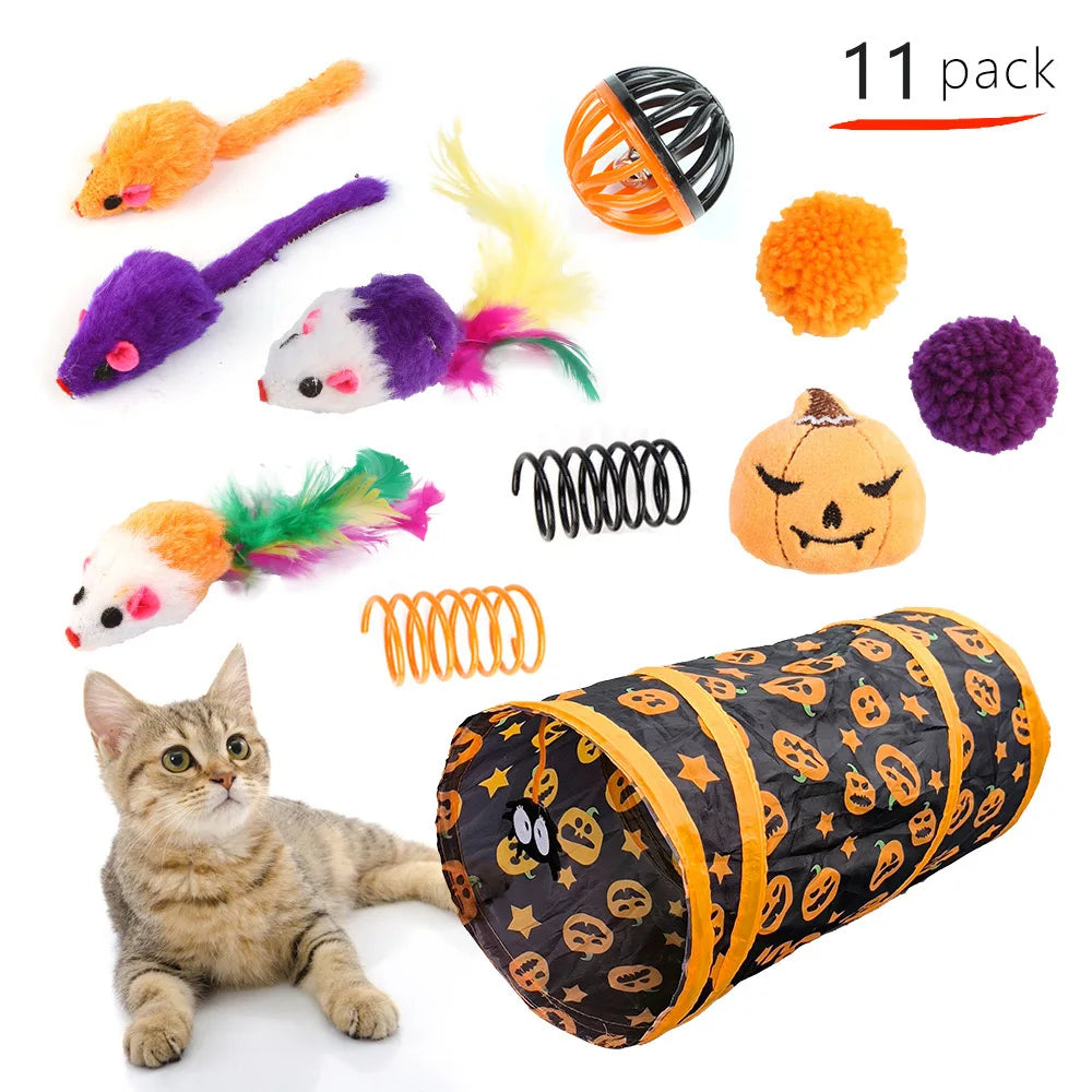 Halloween Cat Toy Variety Set with Wand, Mouse and Bell