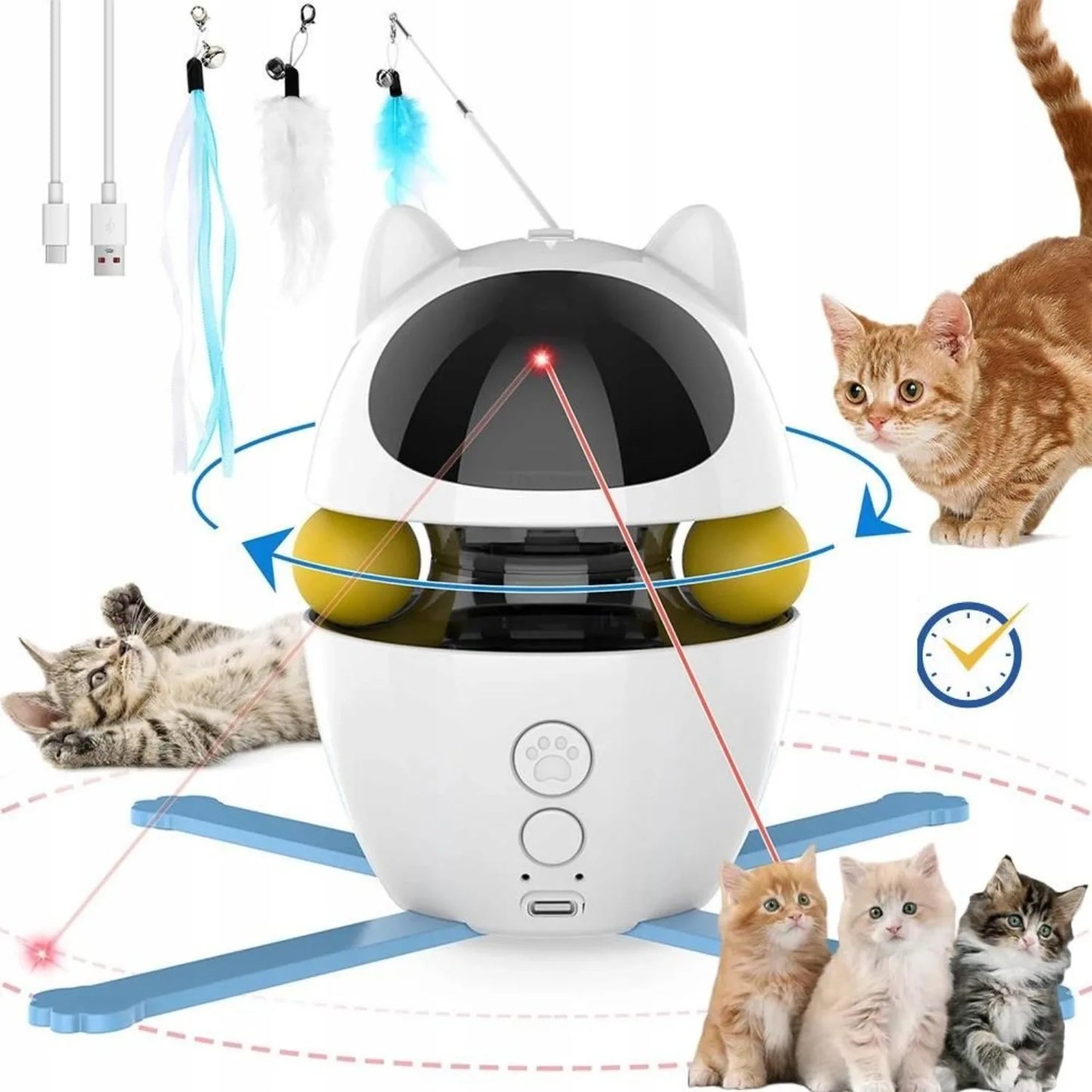 Jouet interactif intelligent pour chats - Laser automatique et plumeau pour chats d'intérieur