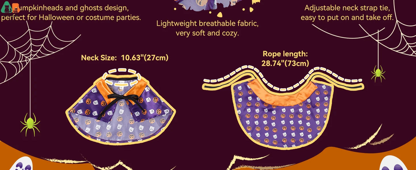 Déguisement d'Halloween pour Chat - Cape de Sorcier et Tenue de Sorcière pour Chats et Petits Chiens