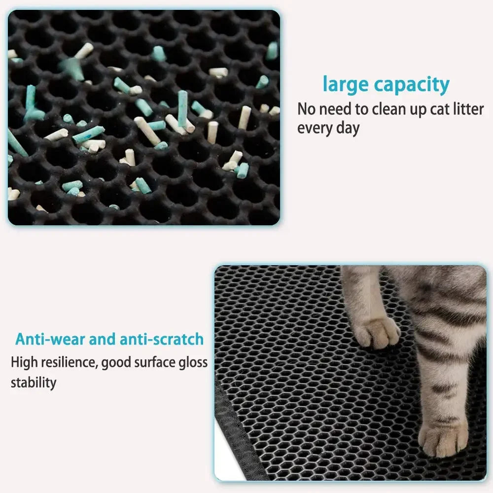 Tapis de litière pour chat avec cadeau - Tapis de litière pour animaux de compagnie double couche étanche