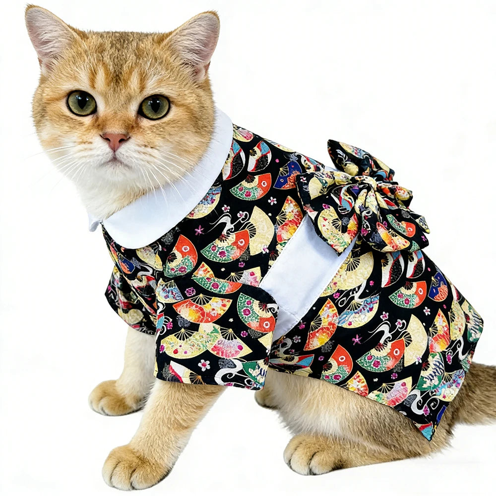 Japanese Bow Print Pet Kimono for Cats & Small Dogs