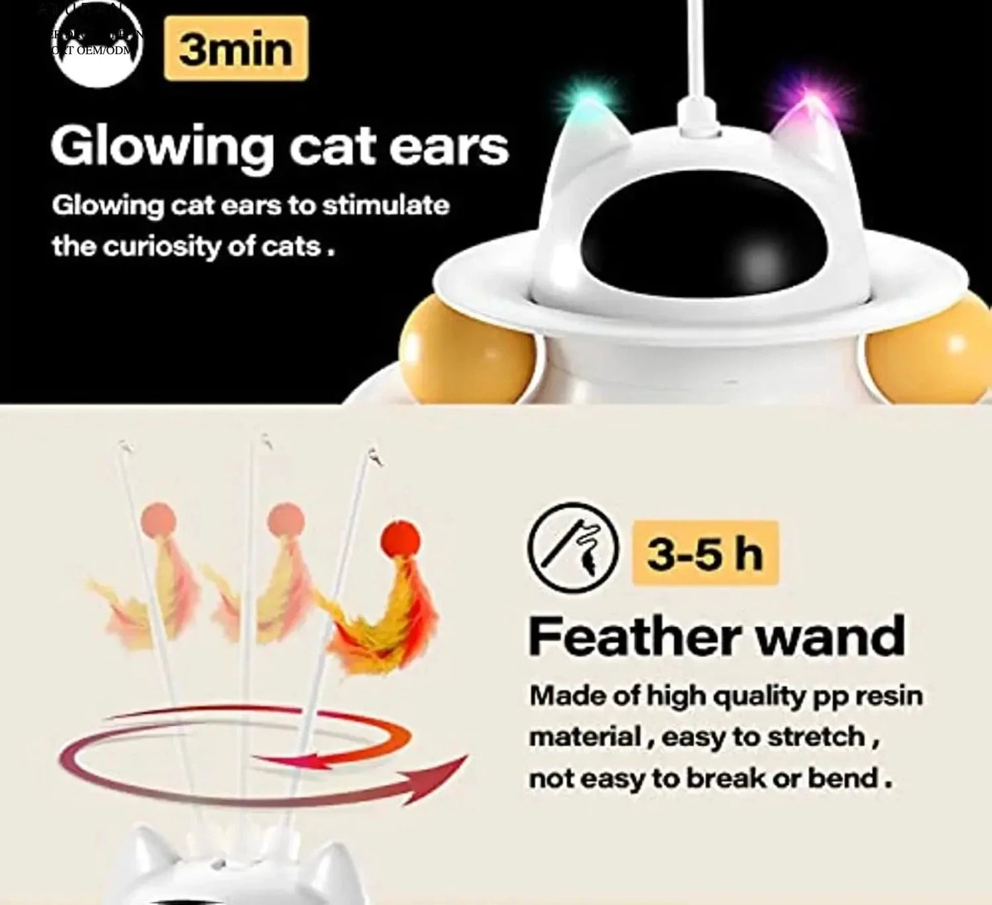 Jouet interactif pour chat 4 en 1, rechargeable par USB, avec plumeau et balle